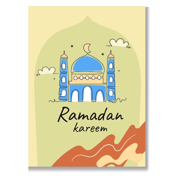 Carte De Vœux Du Ramadan De La Mosquée Avec Des Lignes Continues Dessinées à La Main Collections De Design Islamique