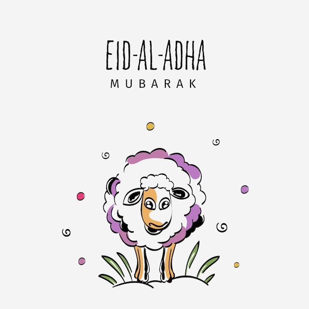 Carte De Voeux Eid Al Adha Mubarak Avec Des Moutons De Dessin Animé Sur Fond Blanc