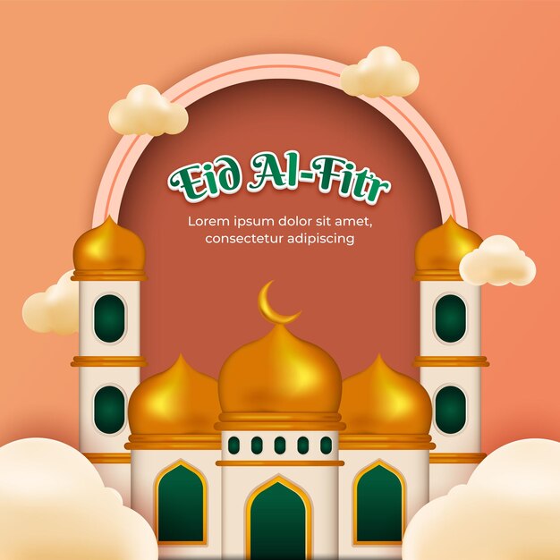 Carte de voeux Eid alfitr avec mosquée 3D