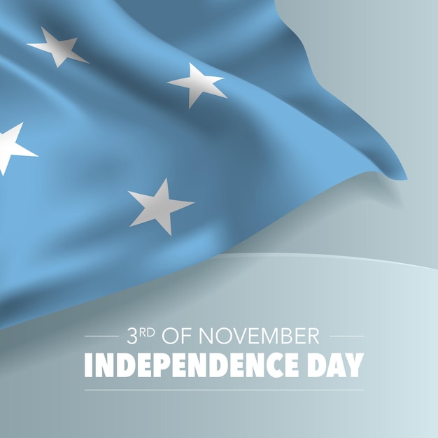 Carte de voeux de la fête de l'indépendance de la Micronésie, bannière, illustration vectorielle. Fête nationale micronésienne 3 novembre fond avec des éléments de drapeau, format carré