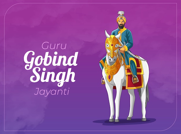 Vecteur carte de voeux guru gobind riding horse