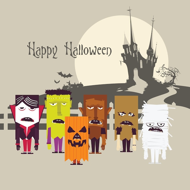 Carte De Voeux Halloween Avec Divers Costumes