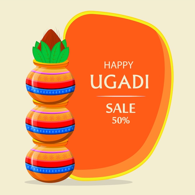 Carte De Voeux Happy Ugadi Avec Une Belle Kalash Décorée