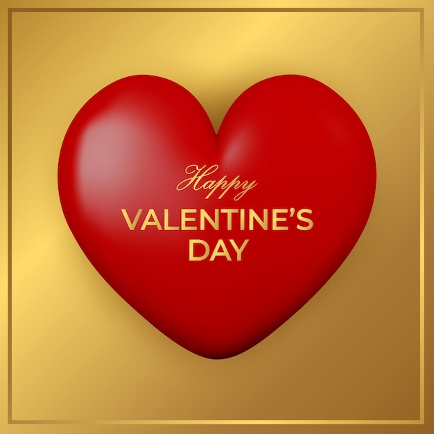 Carte De Voeux Happy Valentines Day Avec Grand Coeur 3d Rouge Sur Fond D'or