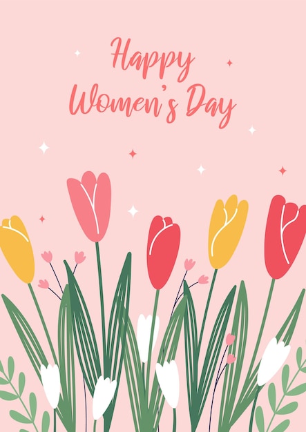 Carte De Voeux Happy Women's Day Avec Fond Floral Avec Fleurs De Printemps Le 8 Mars