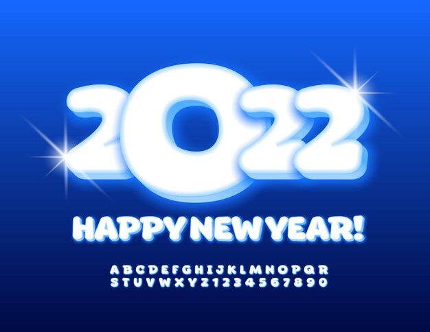 Carte De Voeux D'hiver De Vecteur Happy New Year 2022 Glowing Jeu D'alphabet Lumineux De Polices Ludiques