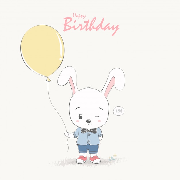 Carte De Voeux Et Invitation Joyeux Anniversaire Garçon Dessin Animé Garçon Lapin.