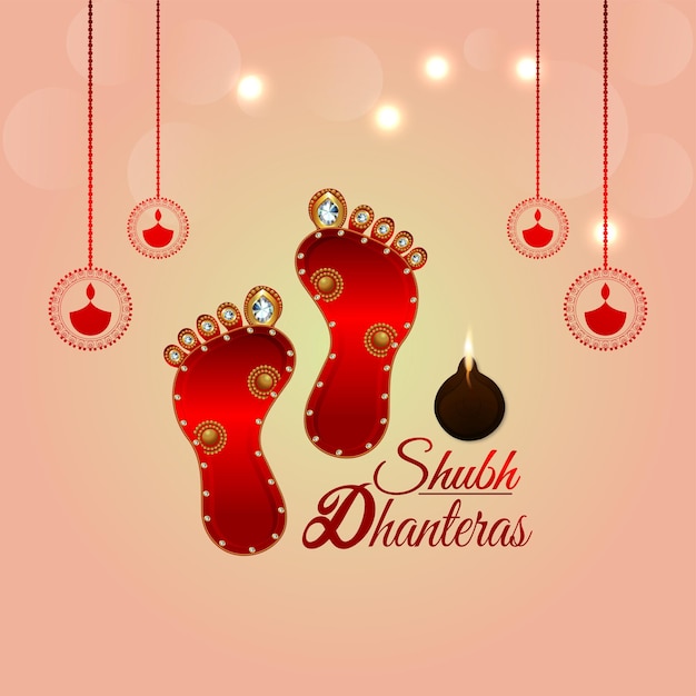 Carte De Voeux D'invitation Shubh Dhanteras Avec Empreinte De La Déesse Laxami