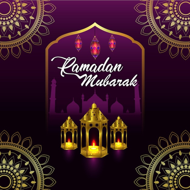 Carte De Voeux Islamique Ramadan Kareem Avec Lampes Et Décorations De Mandala