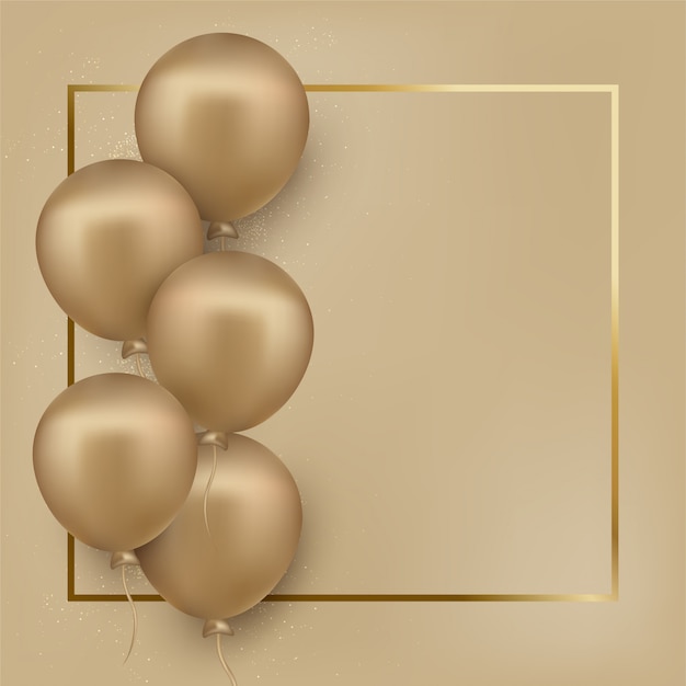 Carte de voeux de joyeux anniversaire avec des ballons dorés dorés