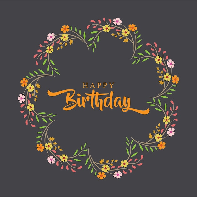 Carte De Voeux Joyeux Anniversaire Avec Une Couronne De Fleurs