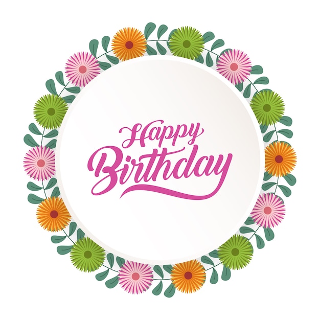 Carte De Voeux Joyeux Anniversaire Avec Une Couronne De Fleurs