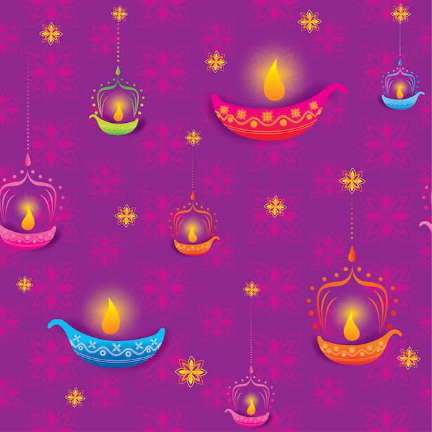 Carte De Voeux Joyeux Diwali Violet Pour Modèle Sans Couture