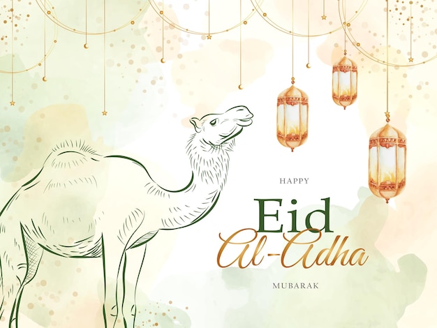 Carte De Voeux Joyeux Eid Al Adha Avec Illustration Qurban Du Modèle De Chameau