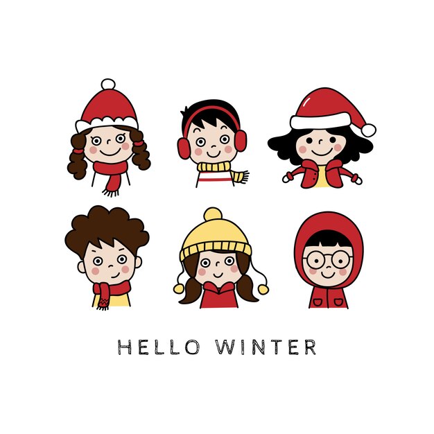 Carte De Voeux De Joyeux Hiver Avec Enfants Mignons.