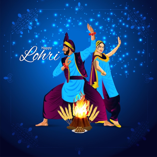 Carte de voeux joyeux lohri célébration avec illustration vectorielle