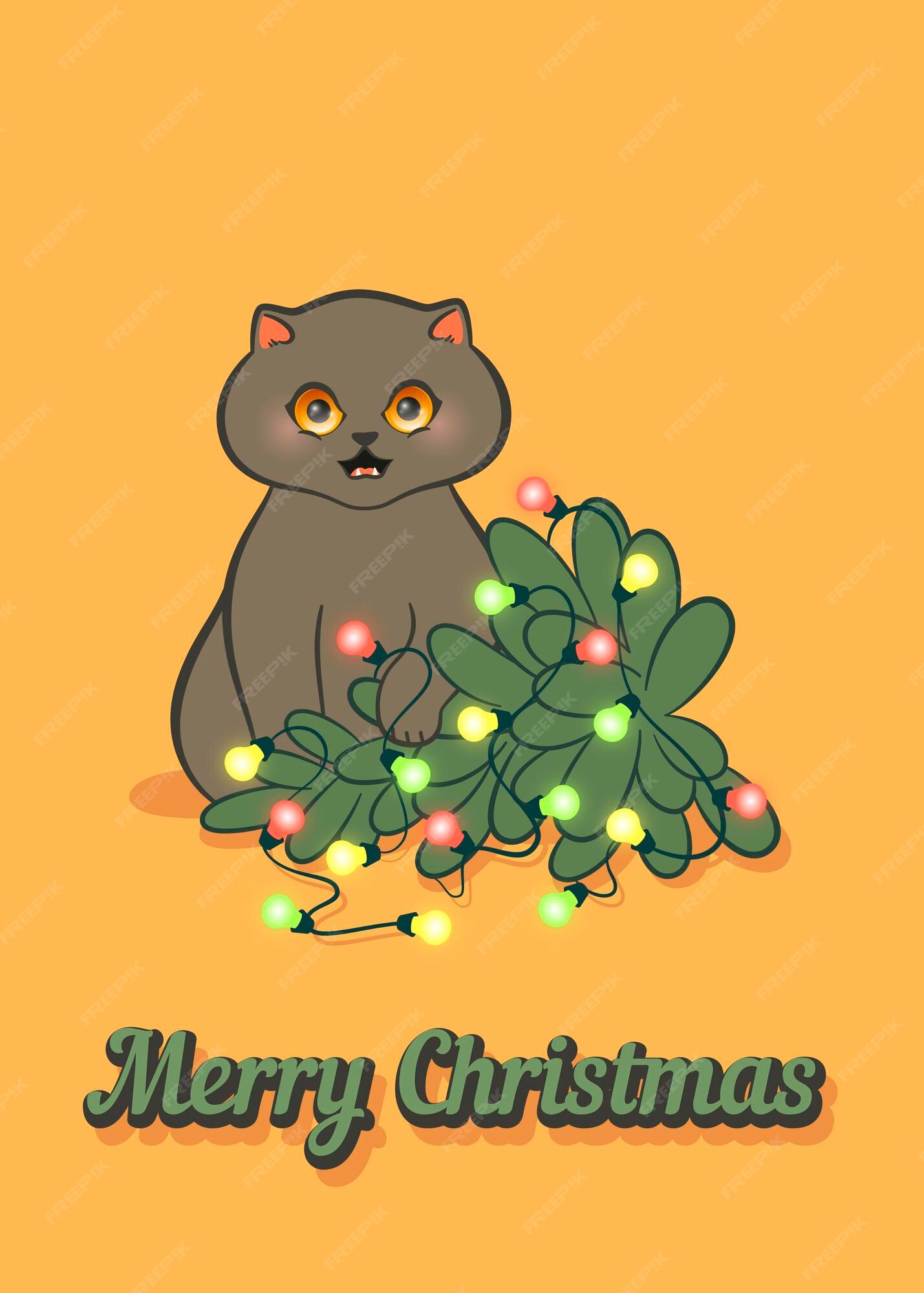 Carte De Voeux Joyeux Noël Avec Un Chat Mignon Chat Drôle A Laissé