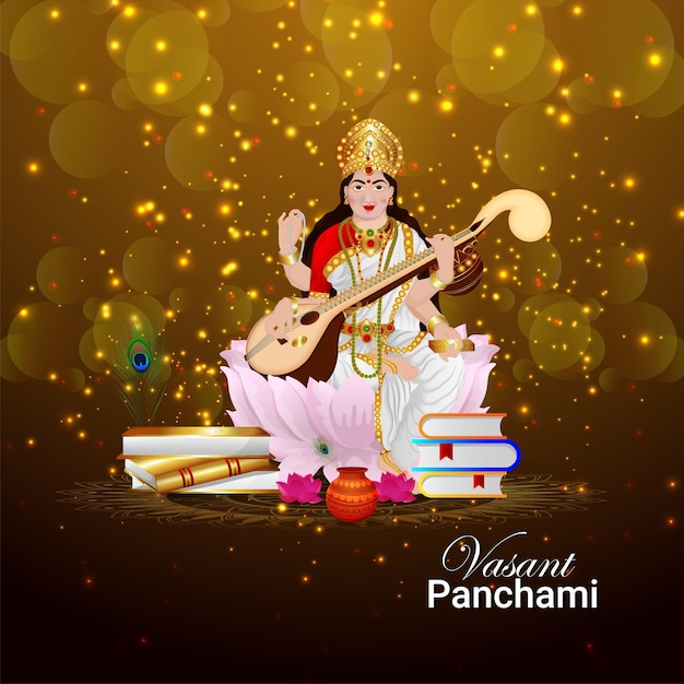 Carte De Voeux Joyeux Panchami Avec Instrument De Musique Et Livres