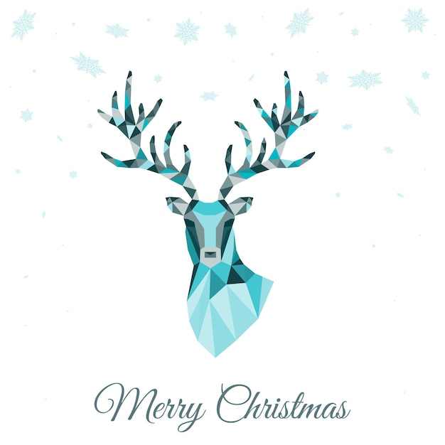 Carte de voeux de Noël abstraite à tête de cerf triangle low poly avec renne bleu