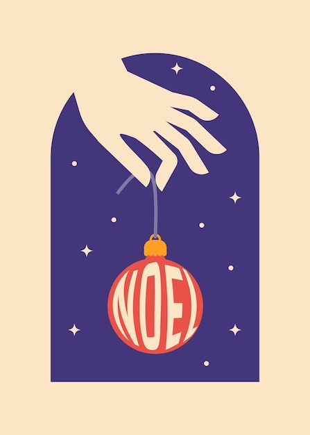 Carte de voeux de Noël avec main tenant le jouet de Noël Illustration vectorielle plate colorée pour les vacances de Noel
