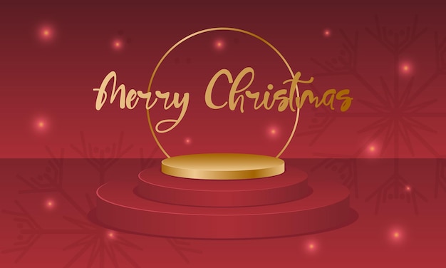 Carte de voeux de Noël avec rendu 3d d'un podium rouge et or