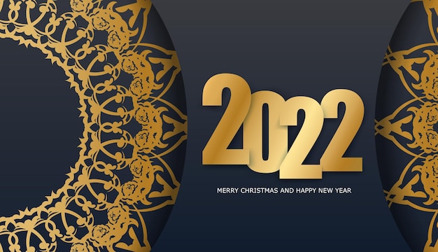 Carte De Voeux Noire De Bonne Année 2022 Avec Ornement D'or D'hiver
