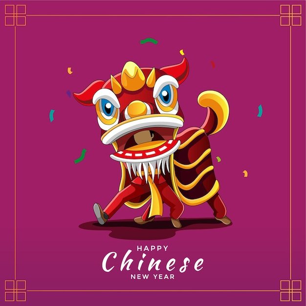 Vecteur carte de voeux de nouvel an chinois avec vecteur de danse du lion