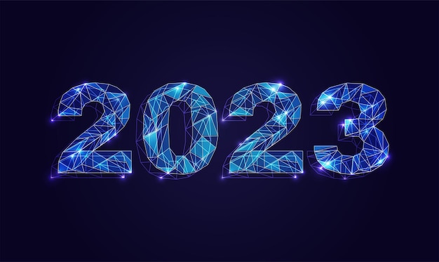 Carte de voeux de nouvel an futuriste bleu Srarkle pour 2023 Bannière lumineuse vectorielle
