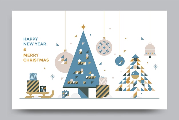 Carte de voeux de nouvel an et de Noël Illustrations pour le graphique de vacances avec jouet d'arbre de Noël