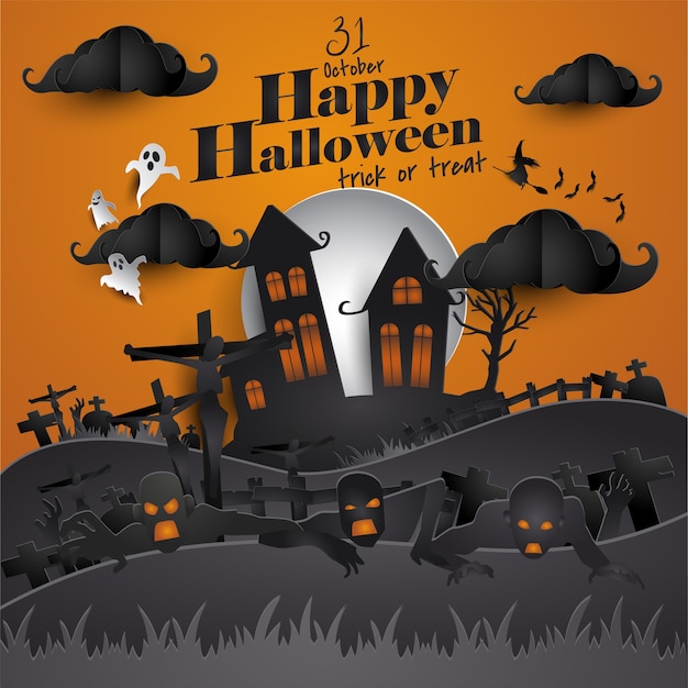 Carte De Voeux Papier Halloween Heureux