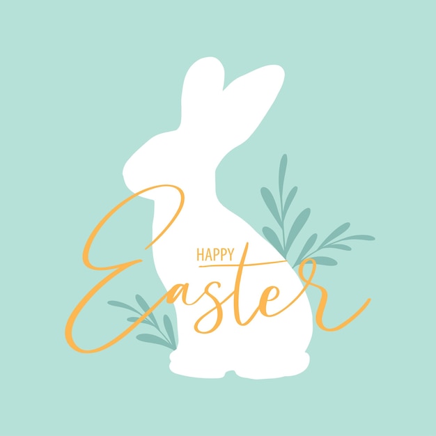 Carte de voeux de Pâques avec lettrage et silhouette de lapin lapin Joyeuses Pâques