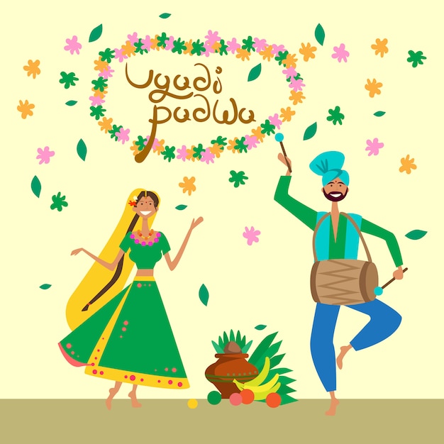 Carte De Voeux Pour Célébrer Les Heureux Ugadi Et Gudi Padwa Pour Le Nouvel An Hindou