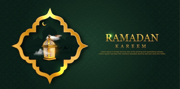 Carte De Voeux Ramadan Kareem Avec Cadre Et Lampe.