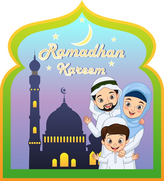 Carte De Voeux Ramadan Kareem Avec Dessin Animé Familial