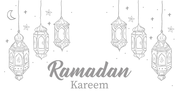 Carte de voeux Ramadan Kareem avec ornement islamique d'une ligne et calligraphie signifie Holly Ramadan Vintage illustration vectorielle dessinée à la main isolée sur fond blanc