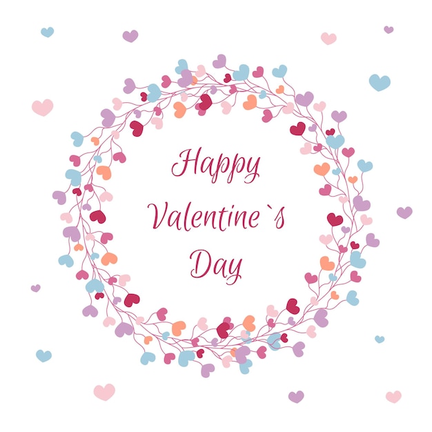 Carte De Voeux Saint Valentin Cadre Floral Coeurs Ronds Et Texte Couronne De Coeurs Joyeux Saint Valentin