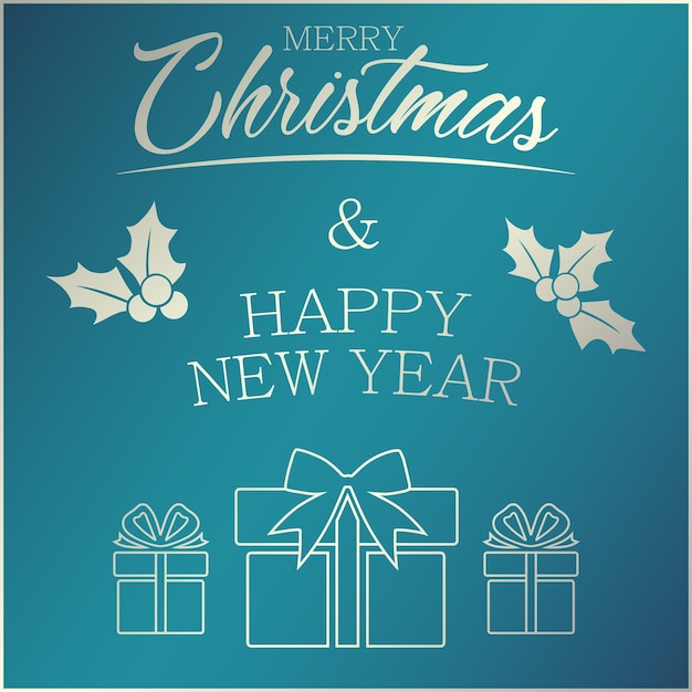 Carte De Vœux Avec Texte Doré Joyeux Noël Et Bonne Année, Gui Et Cadeaux