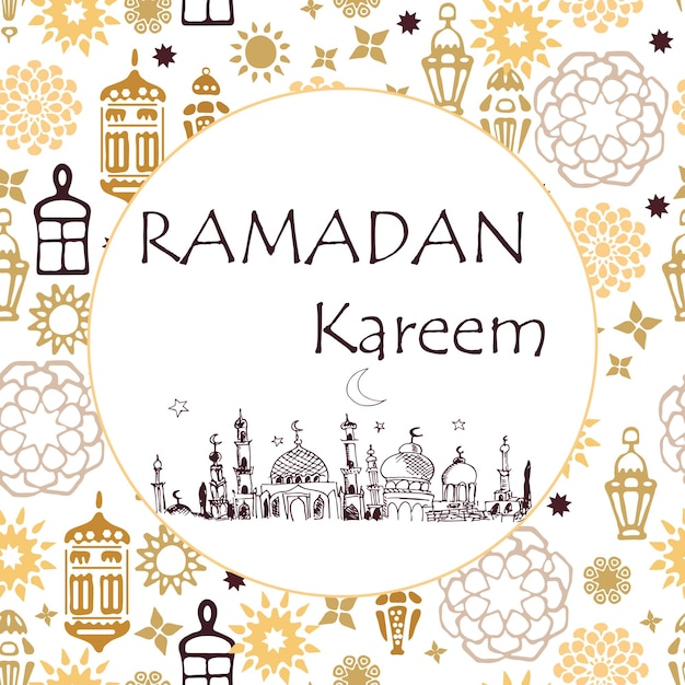 Carte de voeux de vecteur Ramadan lanternes de vacances islamiques ornements étoiles mosquée style arabe texte Ramadan Kareem