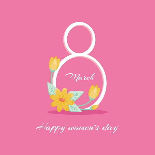 Carte De Voeux Vector International Womens Day 8 Mars Signe Avec Le Décor De Plantes Printanières