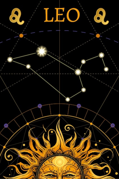 Carte de zodiaque de carte de tarot avec le symbole de Lion Horoscope et magie de carte