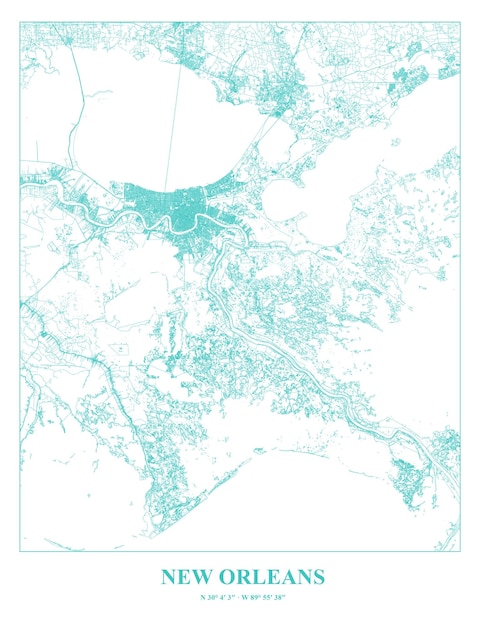 Vecteur cartel carte de la ville de la nouvelle-orléans aux états-unis