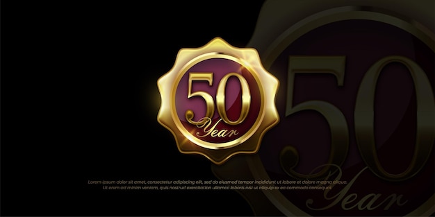 Cartes D'anniversaire Ou D'anniversaire De Luxe Or Gradient 50e Sur Fond Noir Isolé