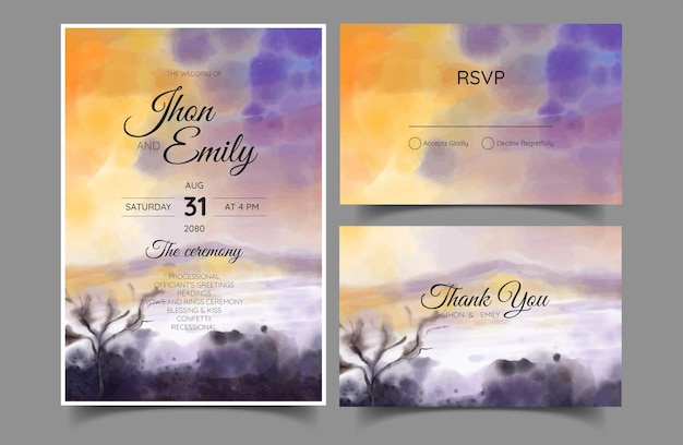 Cartes D'invitation De Mariage Avec Aquarelle De Paysage De Forêt De Pins