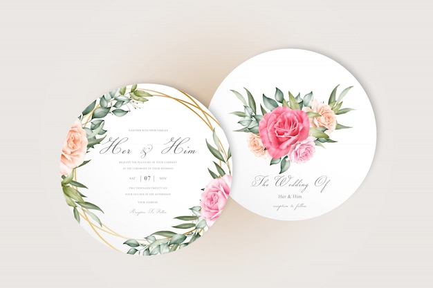 Cartes d'invitation de mariage modifiables avec des fleurs et des feuilles élégantes