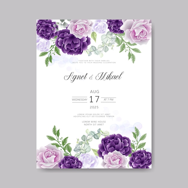 Cartes D'invitation De Mariage Rétro Avec Beau Floral