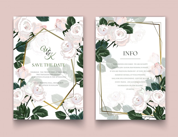 Les cartes d&#39;invitation de roses blanches.