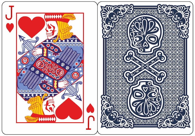 Vecteur cartes à jouer de poker exclusives avec des squelettes, jack heart