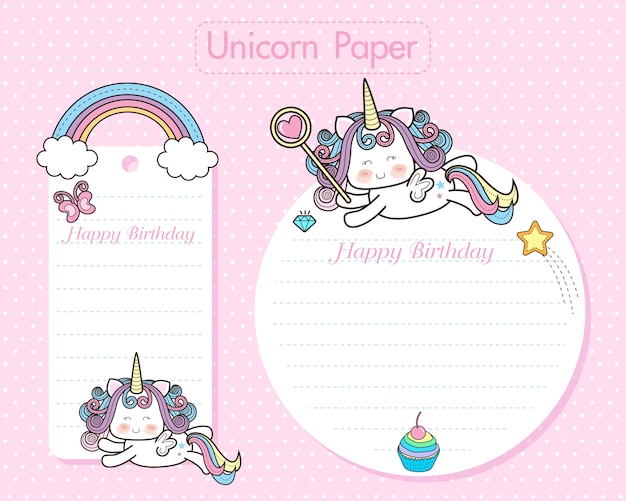 Cartes De Licorne Dessinés à La Main Mignons