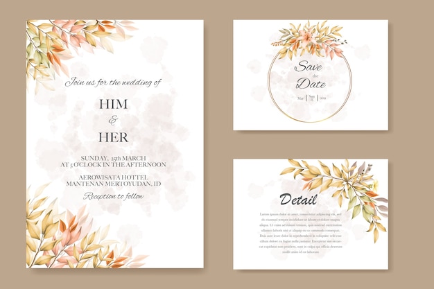 Cartes De Mariage Avec Des Feuilles D'automne