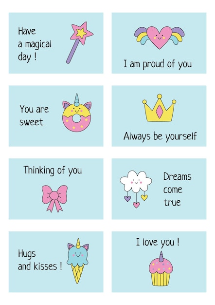 Cartes De Motivation Pour Enfants Avec De Jolies Images De Licorne Cartes Pour Filles